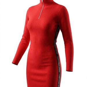 Calvin Klein Jeans Ribbed Red Bodycon Dress Womens Size XL